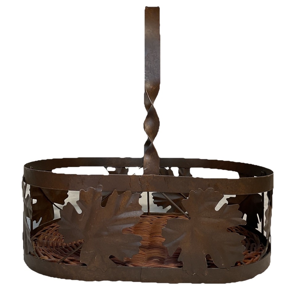 Autumn Fall Maple‎ Leaf Themed Metal And Wicker Basket